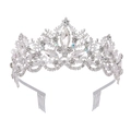 Elegant silver bridal tiara with floral crystal rhinestones for wedding and banquet - Silver with Hair Combs