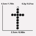 Pendentif croix en acier avec pierres noires, dimensions 4,3x2,5cm et poids 6,2g affichés - Base Argent / Zircone Noir
