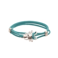 Close-up of teal nylon cord bracelet with a silver octopus charm and sparkling crystals - Octopus / Sky Blue