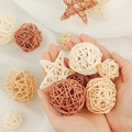 Deko-Rattankugeln und Sterne für Fotografie-Requisiten in Beige- und Brauntönen aus Holz - Dreifarbiges Rattan-Kugel- und Pentagramm-Set