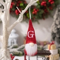 Christmas gnome plush ornament featuring red knitted hat with white embroidered letter G - Letter G Style