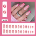 French tip rose pink gradient square fake nails set of 24 pieces for women - Rose Red French (W1699) / 24 Pcs/Box (With Glue)