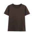 Detailed view of the dark brown crew neck T-shirt featuring reinforced ribbed neckline - XS / Teal