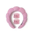 Pink velvet spa headband and wristband set for facial washing and skincare routine - Headband Wristband Set / Pink