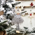 Angelo di Natale grigio e argento in stile nordico appeso a un ramo innevato - Grigio