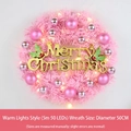 50cm pink Christmas wreath with warm LED lights and Merry Christmas golden sign - Warm White Lights Decoration / 50cm