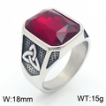 Vintage stainless steel ring for men with rectangular red gemstone and Celtic knot - Style C Steel Red (KR109908-TGX)