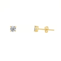 Detail of round cubic zirconia stud earrings with gold plating and butterfly backs - 3mm / Gold