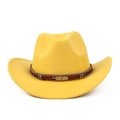 Détail d'un chapeau de cowboy à large bord avec bande tressée et breloque plume en métal - M (56-59cm) / Jaune Plume Dorée
