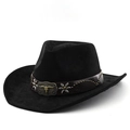 Detail van suède cowboyhoed met lederen band, metalen noppen en schedel embleem - M(56-58cm) / Zwart
