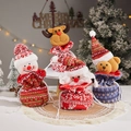 Knitted Christmas gift bags featuring snowman, elk, Santa, and bear with drawstring closure - Set of 4 J51 J52 J53 J54 Knitted Bag