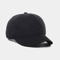 Detailed view of black short-brim cotton baseball cap with six-panel crown structure - Adjustable / Black