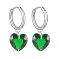 S925 silver needle hoop earrings with green heart-shaped crystal faceted pendants - 21-Silver Heart Green Stone