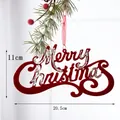 Red flocked Merry Christmas sign hanging ornament with silver glitter detail and red string - Wine Red Flocking Merry Christmas Sign