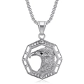Collana con ciondolo aquila hip-hop argento con strass su cornice ottagonale e catena - Ciondolo Singolo Color Argento