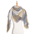 Plaid triangle shawl with grey, yellow and navy blue checks and tassel fringe - Big Plaid Yellow