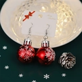 Festive red ball earrings with white snowflake patterns and silver hooks for Christmas - Red Snowflake Ball