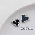 DIY black heart tulip enamel pendants with silver frames for making necklaces and earrings - 9# Black Heart
