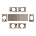 Flat lay of gray woven PVC placemats and table runner set with elegant gold cutlery - Metallic Silver Vertical Pattern