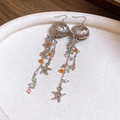 Silver starfish tassel earrings with colorful glass beads in a beach vacation style - Silver Jellyfish Ear Hook