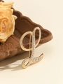 Elegant gold alloy brooch in letter L shape with sparkling white rhinestones and beads - Gold Letter L
