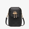 Petit sac de téléphone noir matelassé avec cygnes dorés et détails en strass chic - Noir