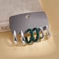 Set di 6 orecchini a cerchio a C geometrici in argento e finitura lucida verde scuro - Set geometrico da 3 paia / Perno d'Argento-Argento (Il set include il verde scuro)