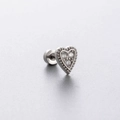 Elegant heart-shaped zircon ear stud in silver finish with beaded edges and clear stones - Beaded Edge Heart Style (A80-2#)