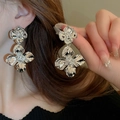 Silver heavy metal double-layered flower drop earrings with a sleek metallic finish - Silver Four-Petal Flower Stud Earrings (34#)