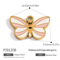 Pink and white butterfly charm in gold finish with precise 14.93x9.52mm size dimensions - Pink White Enamel Butterfly Pendant (PJ91208)