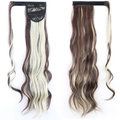 Brown and beige ombre ponytail hair extension with velcro wrap and inner mesh net - Brown Highlighted Blonde