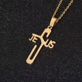 Collana in acciaio inossidabile dorato con pendente a croce e scritta JESUS incisa - Oro Cavo