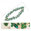 Green rhinestone and acrylic crystal double-layer headband with gold wire leaf design - Green (HS-J7201GGREEN)