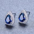 Pear cut blue zircon halo stud earrings with silver plating for engagement wear - Pear-Shaped Royal Blue Zirconia