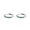 Silver huggie earrings in stainless steel with channel-set green round gemstones - May Green - Silver