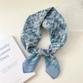 Blue floral pattern cotton linen square scarf with delicate knotted styling for women - 58*58cm / 7 Stripe Base-Small White Flower Blue