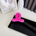 Bright pink faux rabbit fur hair claw clip for women's autumn winter styling - Rose Red
