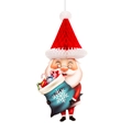 Décoration suspendue Père Noël en papier alvéolé avec sac de cadeaux bleu et bonnet rouge - Ornement Bonnet Père Noël 3D