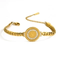 Goldenes Gliederkette-Armband mit Vintage-Porträt-Medaille und funkelnden Zirkon-Steinen - Porträt Rundes Medaillon Panzerkette / Gold
