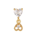 Gouden 18k hart oorknopje met heldere zirkonia en hangend hartvormig metaal-detail - Hol Hart Hanger Stijl(EGD0678)