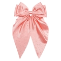Pince à cheveux noeud satin rose avec strass brillants et longs rubans élégants - Rose