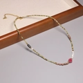 Minimalist 2mm natural tourmaline beaded necklace with rainbow gradient and gold clasp - XL0057 Basic Multi Color Beaded