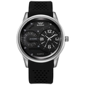 Montre de sport à quartz pour homme avec double cadran et bracelet en silicone noir - Boîtier Argent Bracelet Noir
