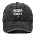 Vintage washed black cotton baseball cap with white Super Grandpa shield embroidery - Adjustable / Black