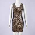 Detail of sequin leopard print dress featuring sexy slim fit and lace stitching - S / Brown Leopard