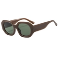 Retro-Polygon-Sonnenbrille mit dunkelbraunem, dickem Rahmen und dunkelgrünen Gläsern - Solid Kaffee C04