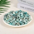Polished natural amazonite crystal chips in blue-green hue on a white ceramic plate - Amazonite (9-12mm) 100g