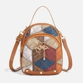 Mini-Patchwork-Rucksack mit Krokodil-Textur und goldener Flamingo-Herz-Metallschnalle - Braun