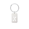 Silver rectangle keychain with hollow letter X design and brushed metal finish - Letter X