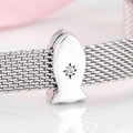 Silver mesh bracelet with a fish charm pendant and a sparkling white zircon stone - Fish Shape (PP0013)